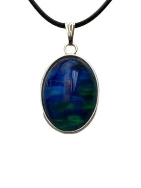 Hand Crafted Fluid Art Necklace Green Blue Pendant by Svetlana Yeung